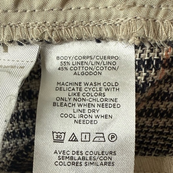 LOFT Dark Academia Plaid Linen Blend Neutral Wide Leg Cropped Dress Slacks Pants - Picture 9 of 9